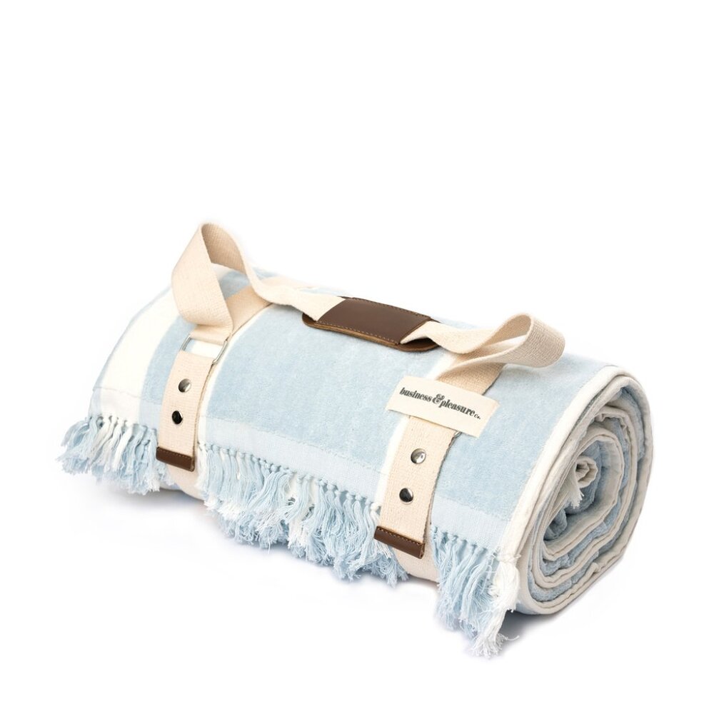 Business & Pleasure Beach Blanket in Vintage Blue Stripe